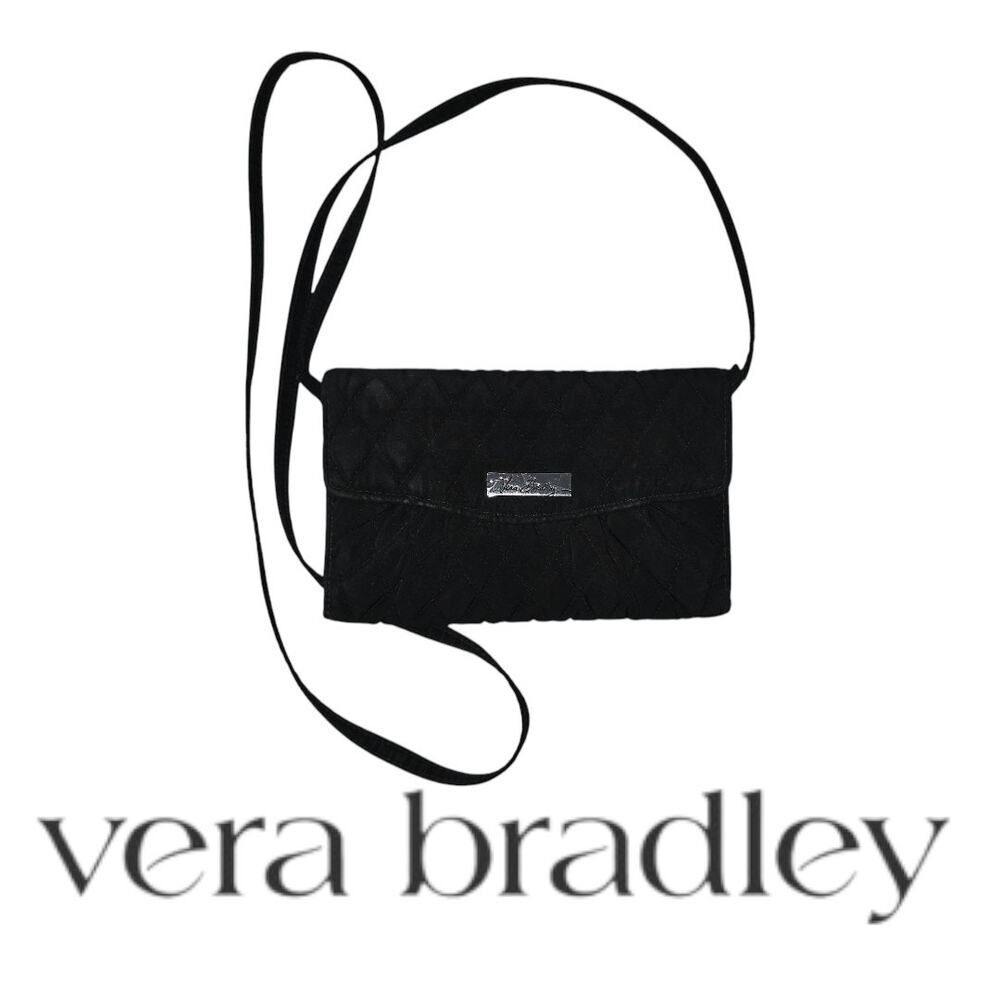 Vera Bradley Black Quilted Crossbody Clutch Wallet RFID Phone Purse
